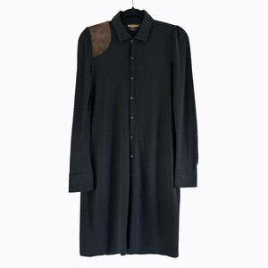 Vintage Ralph Lauren Rugby Wool Shirt Dress SzS Suede Patch Y2K Old Money Preppy